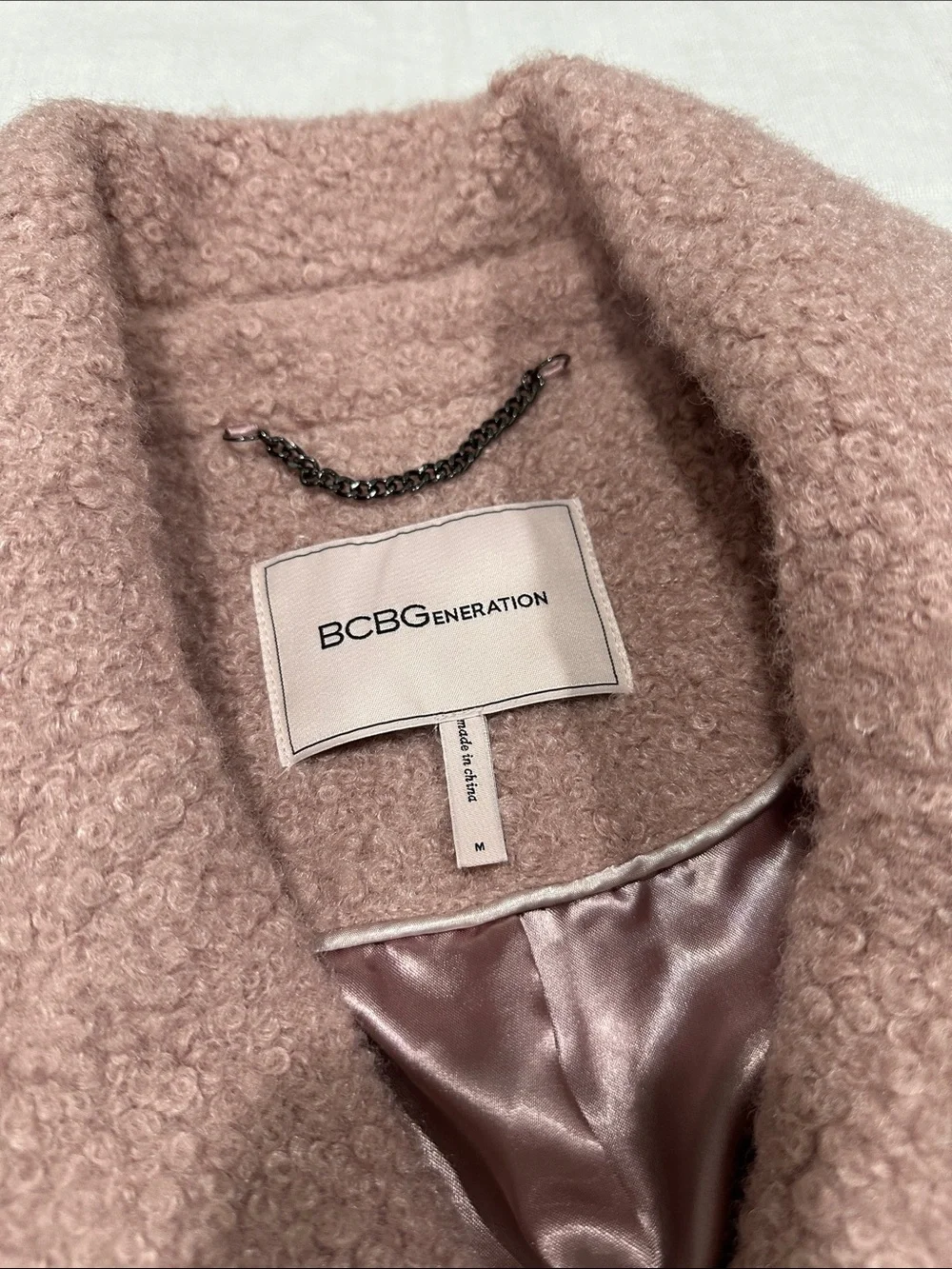 BCBGeneration Dusty Rose Teddy Double-Breasted Pea Coat, Size M